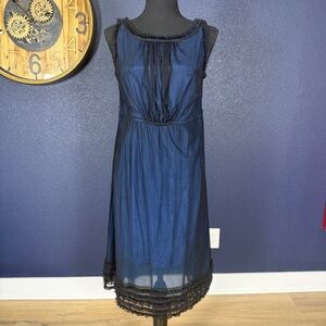 Anthropologie Moulinette Soeurs Navy & Black Tulle Overlay Dress | Size XS